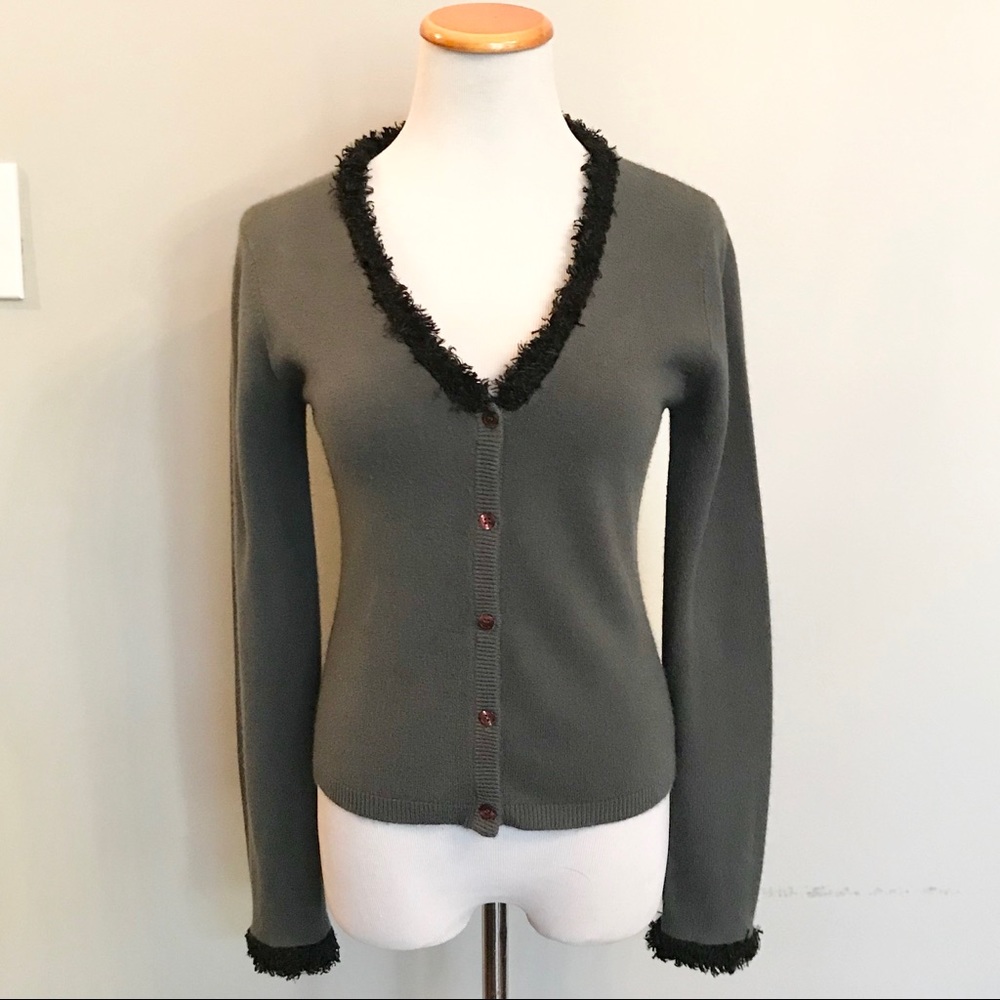 Jane Doe Fuzzy Trim Button Front Cardigan | Size M